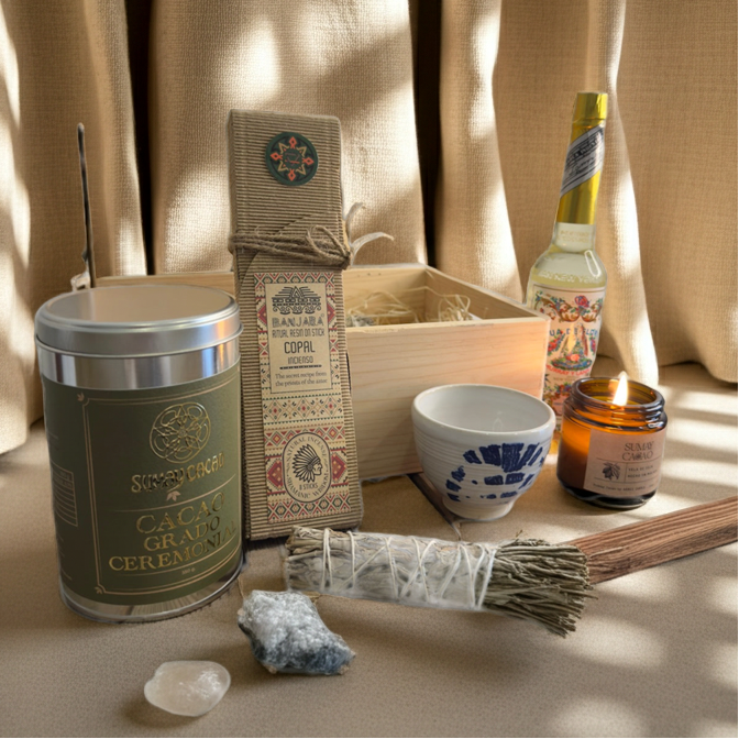 Kit Ritual Completo de Cacao Ceremonial – Caja Premium de Madera - Casa Alicia Ultramarinos