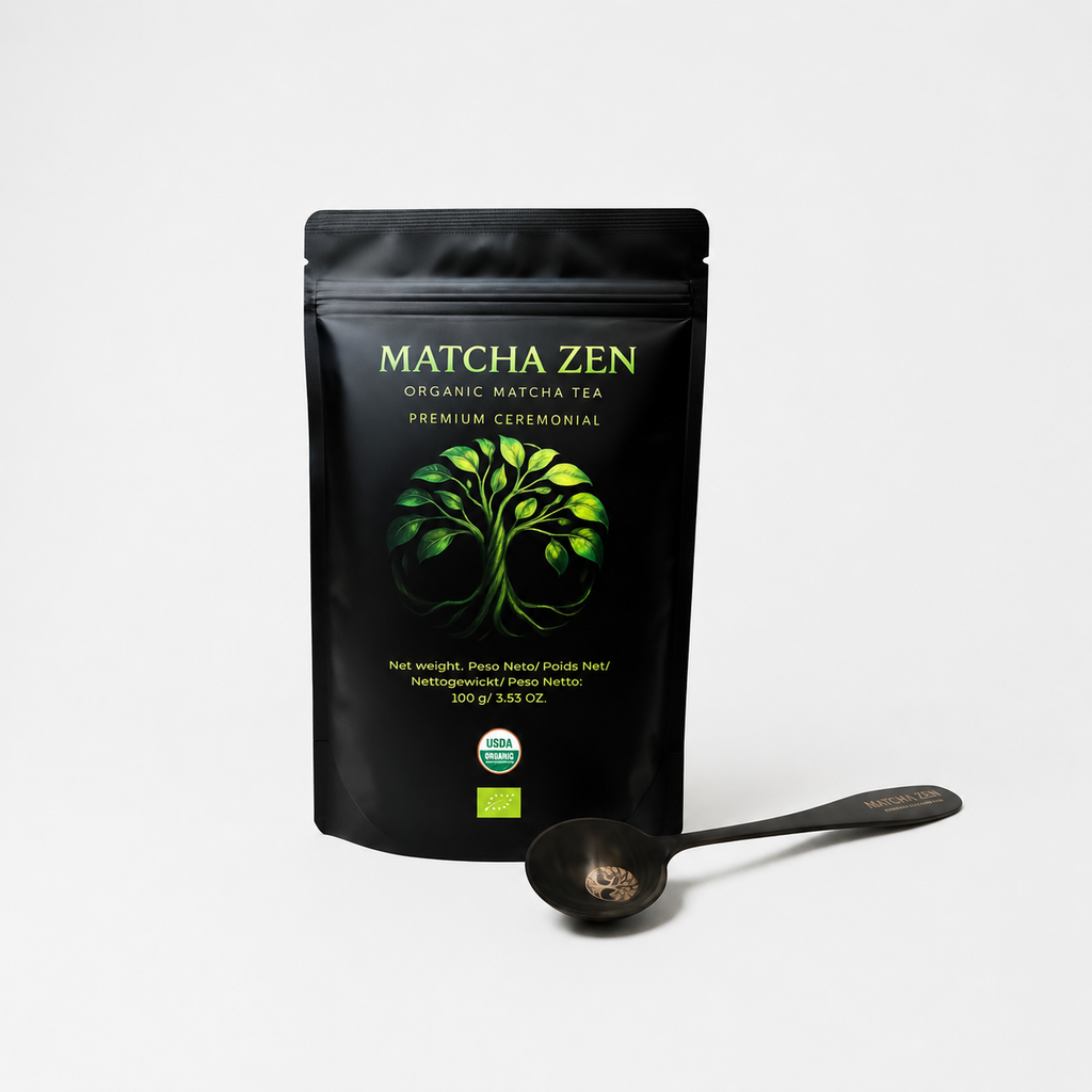 Pack Té Matcha Ceremonial Ecológico 100g + Cuchara Medidora Acero Inox | Matcha Zen - Casa Alicia Ultramarinos