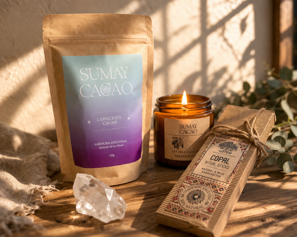 Kit Ritual de Calma con Cacao Ceremonial – Vela, Copal y Cuarzo - Casa Alicia Ultramarinos